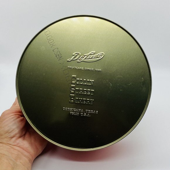 VTG 1896-1996 Embossed DeLuxe 7" Fruitcake Tin Collin Street Bakery Corsicana TX - Picture 6 of 10